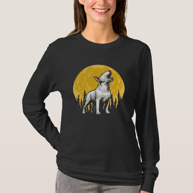 Bull Terrier Hund aveln - Pet Måne Howling T Shirt (Framsida)