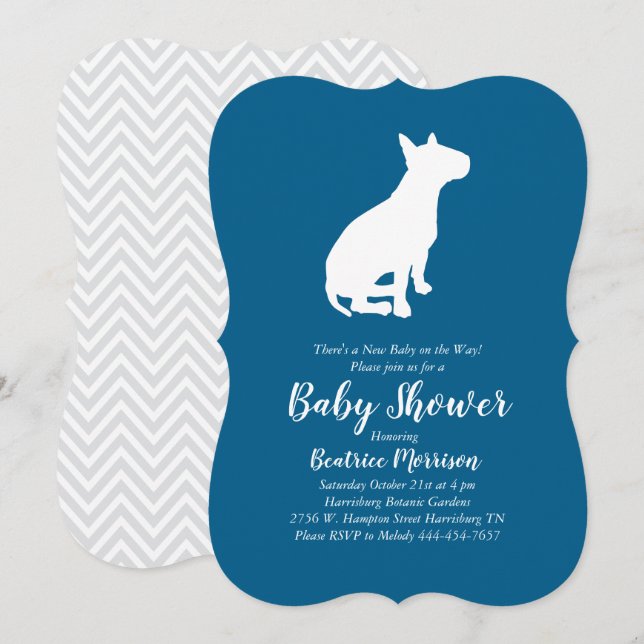 Bull Terrier Hund Baby Shower Blue Boy Inbjudningar (Fram/baksida)