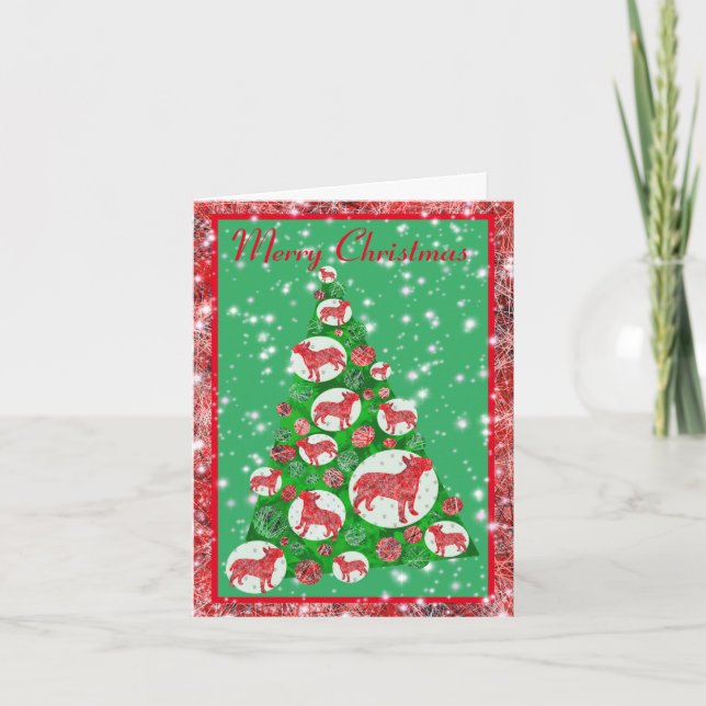 Bull Terrier Hund Baubles God jul Träd Kort (Framsida)