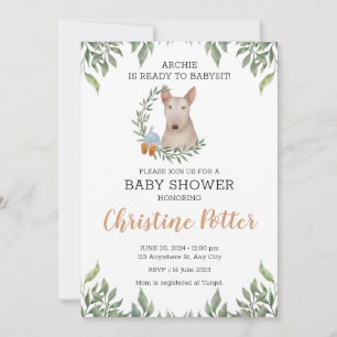 Bull Terrier Hund Boy Boho Greenery Baby Shower Inbjudningar