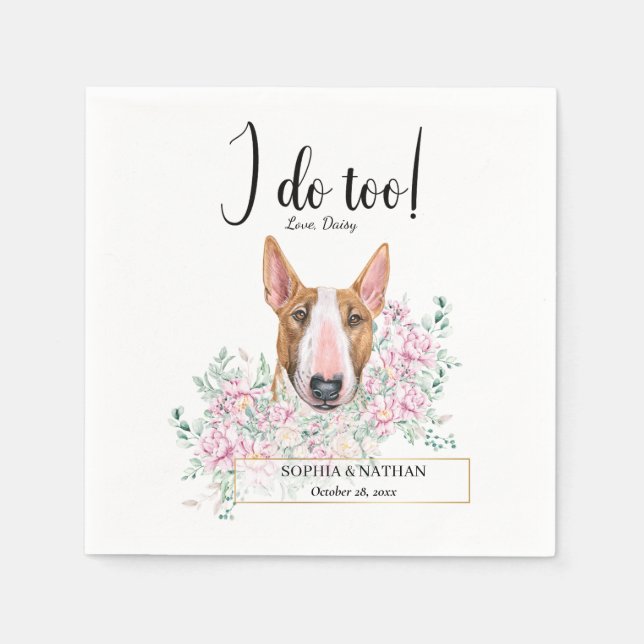 Bull Terrier Hund Bröllop Cocktail Napkins Pappersservett (Framsidan)