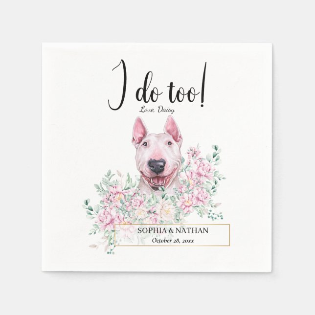 Bull Terrier Hund Bröllop Cocktail Napkins Pappersservett (Framsidan)