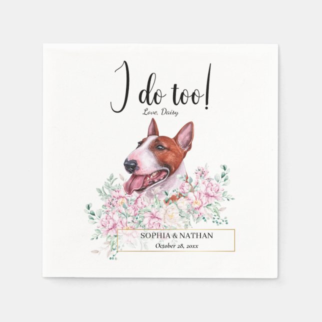 Bull Terrier Hund Bröllop Cocktail Napkins Pappersservett (Framsidan)