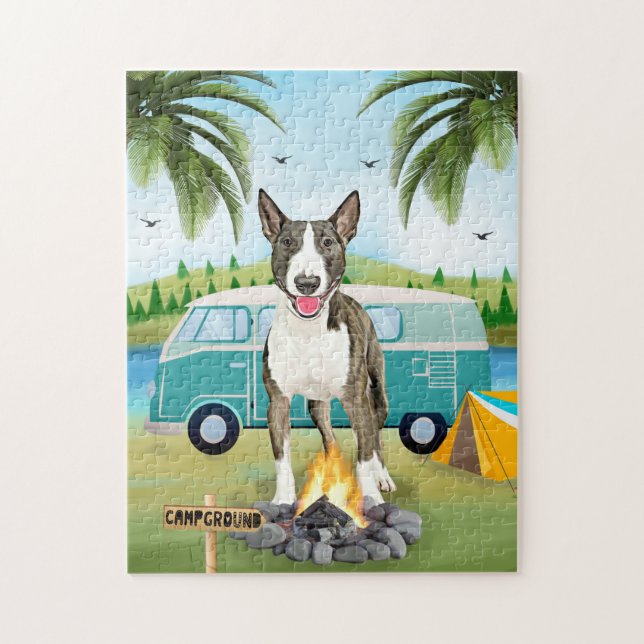 Bull Terrier Hund Camping Pussel (Vertikal)