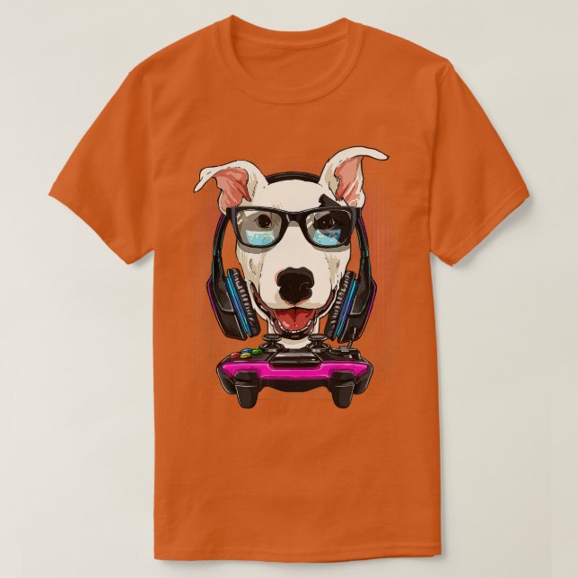 Bull Terrier Hund Computer Video Game Älskare Gami T Shirt (Design framsida)