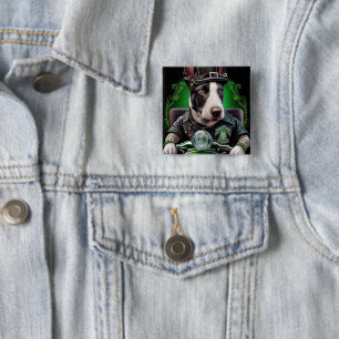 Bull Terrier Hund Driving Bike St. Patrick's Day Knapp