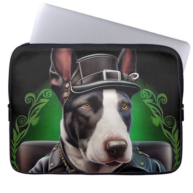 Bull Terrier Hund Driving Bike St. Patrick's Day Laptop Fodral (Framsidan)
