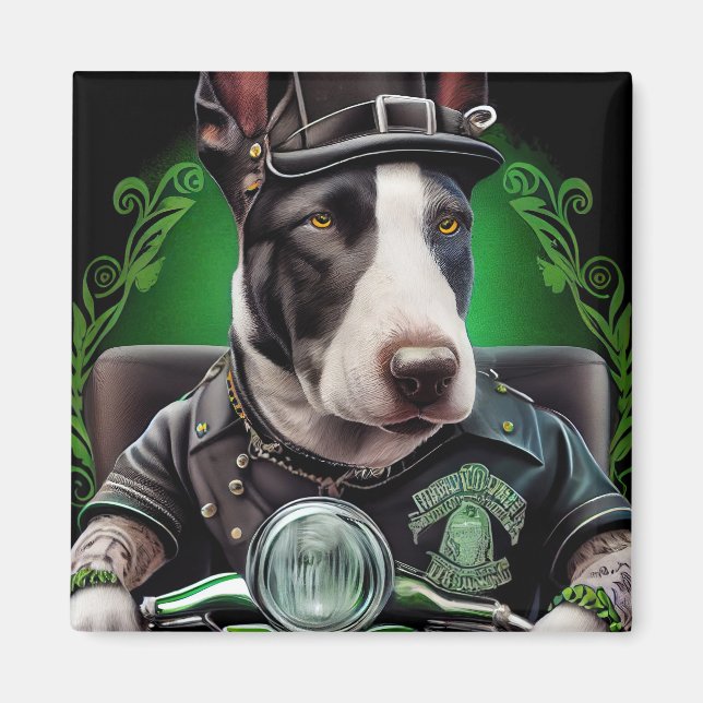 Bull Terrier Hund Driving Bike St. Patrick's Day Magnet (Framsidan)