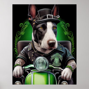Bull Terrier Hund Driving Bike St. Patrick's Day Poster