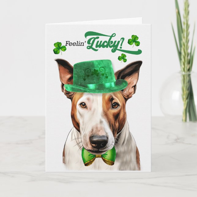 Bull Terrier Hund Feelin' Lucky St patrick's day Helgkort (Framsida)