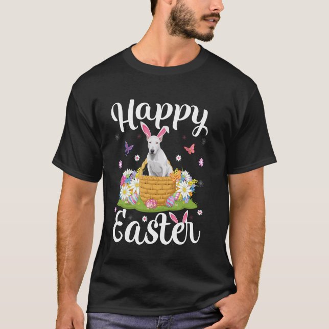 Bull Terrier Hund Glad påsk Egg Hunt Bunny Ear E T Shirt (Framsida)