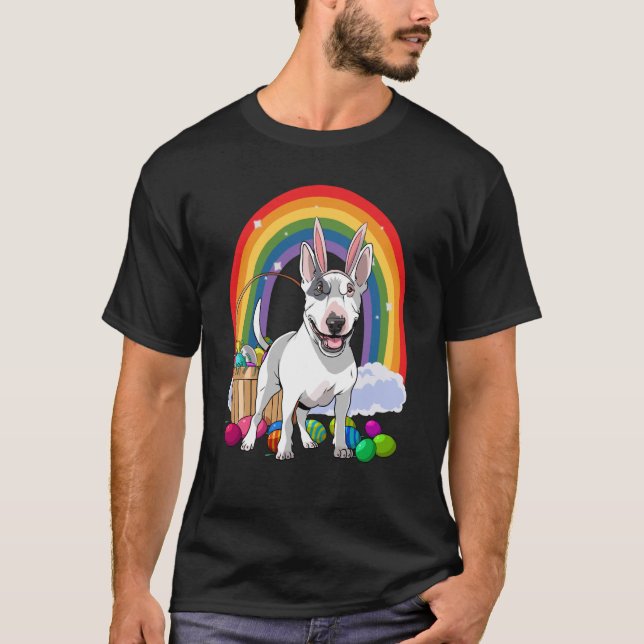 Bull Terrier Hund Glad påsk Eggs Bunny Kids T Shirt (Framsida)