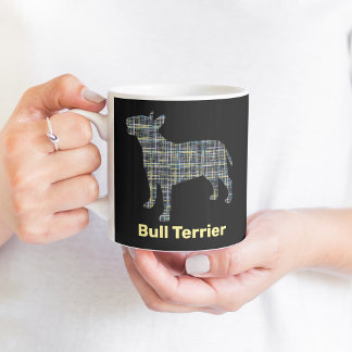 Bull Terrier Hund Gult & Black Grid Line Kaffemugg