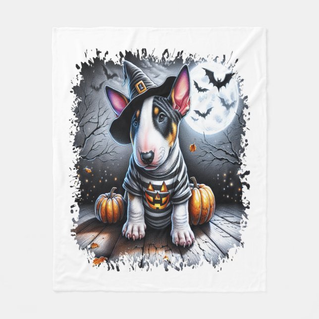 Bull Terrier Hund Halloween Fleecefilt (Framsidan)