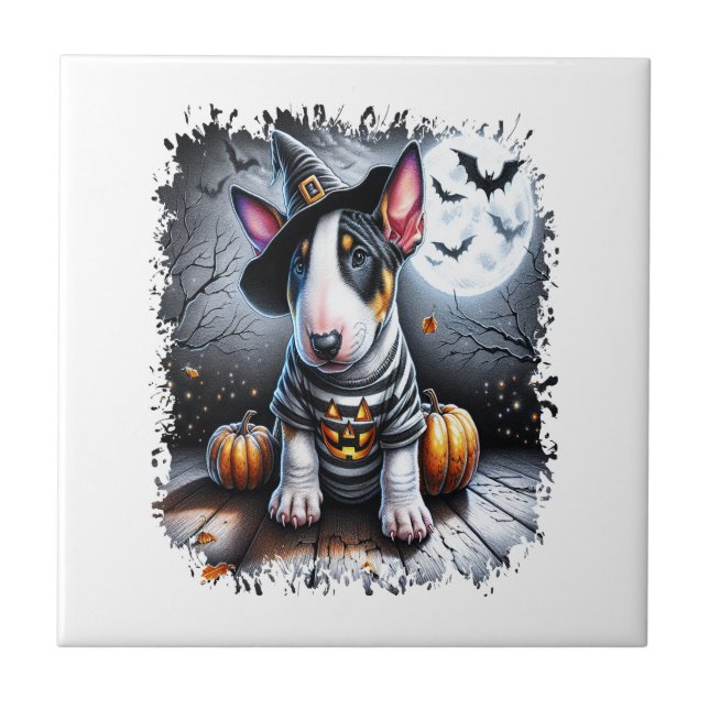 Bull Terrier Hund Halloween Kakelplatta (Framsidan)
