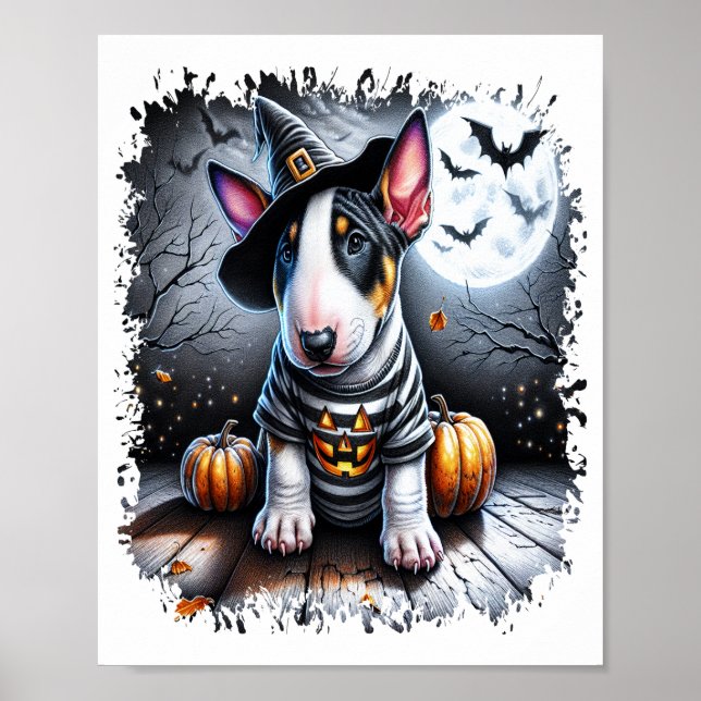Bull Terrier Hund Halloween Poster (Framsidan)