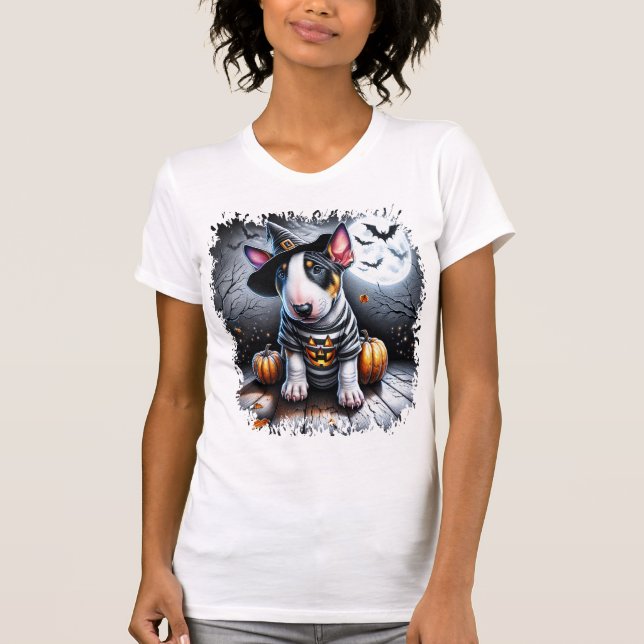 Bull Terrier Hund Halloween T Shirt (Framsida)