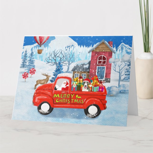 Bull Terrier Hund i jul leverans lastbil Snö Kort (Framsida)