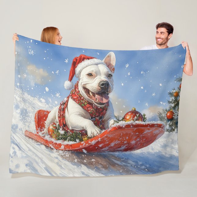 Bull Terrier Hund i släde Låt det snöa Jul Fleecefilt (På plats)