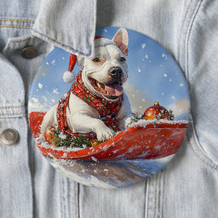 Bull Terrier Hund i Släde Låt det Snöa Jul Knapp