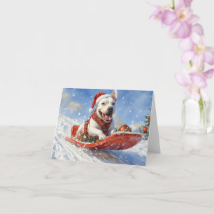 Bull Terrier Hund i släde Låt det snöa Jul Kort