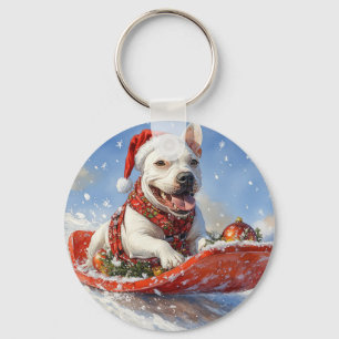 Bull Terrier Hund i Släde Låt det Snöa Jul Nyckelring
