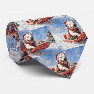 Bull Terrier Hund i Släde Låt det Snöa Jul Slips