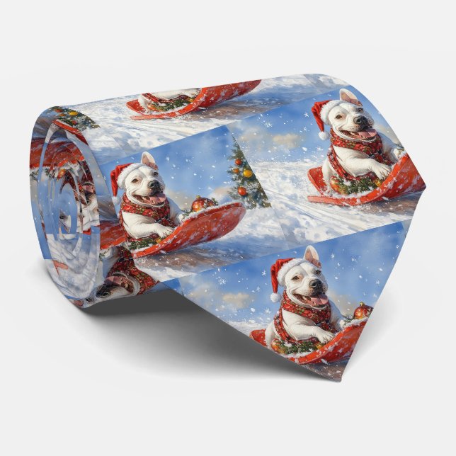 Bull Terrier Hund i Släde Låt det Snöa Jul Slips (Rullad)
