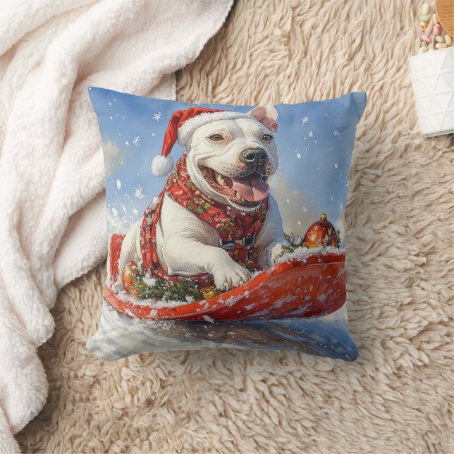 Bull Terrier Hund i Sledge Låt det snöa jul Kudde (Filt)