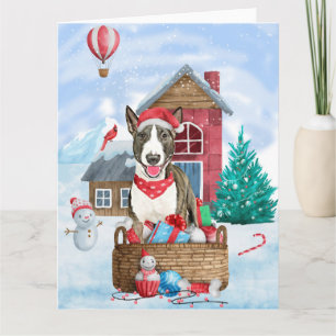 Bull Terrier Hund I snö Jul Hund Hus Kort