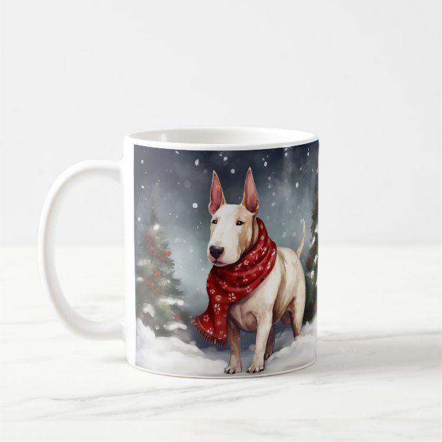 Bull Terrier Hund i Snö Jul  Kaffemugg (Vänster)