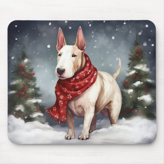 Bull Terrier Hund i Snö Jul  Musmatta (Framsidan)