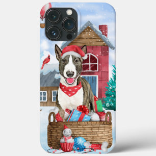 Bull Terrier Hund i snö julhus Hund House