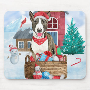 Bull Terrier Hund i snö julhus Hund House Musmatta