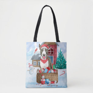 Bull Terrier Hund i snö julhus Hund House Tygkasse