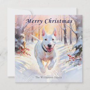 Bull Terrier Hund i Vinter Snö God Jul Julkort