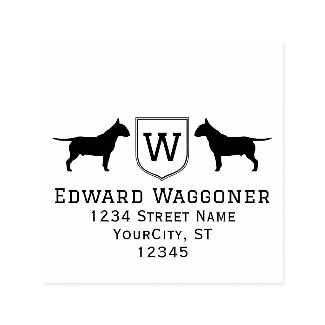 Bull Terrier Hund Initial Krest med Namn Adress Självfärgande Stämpel (Design)