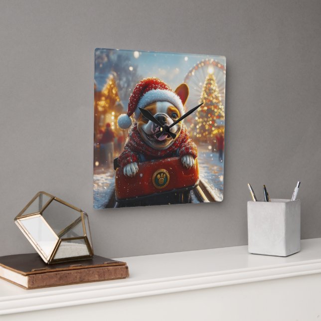 Bull Terrier Hund jul Fyrkantig Klocka (Kontor)