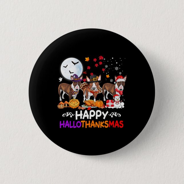 Bull Terrier Hund jul jul Lycklig Hallothankmas Th Knapp (Framsida)