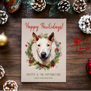 Bull Terrier Hund jul jul Lycklig Pawlidays Julkort