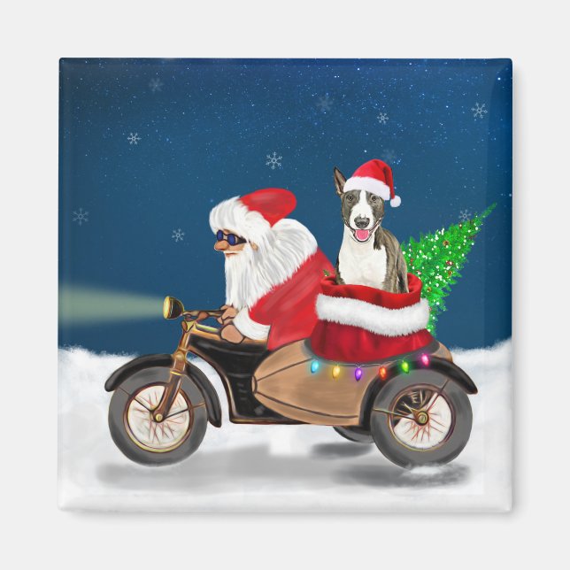 Bull Terrier Hund jul Jultomten Magnet (Framsidan)
