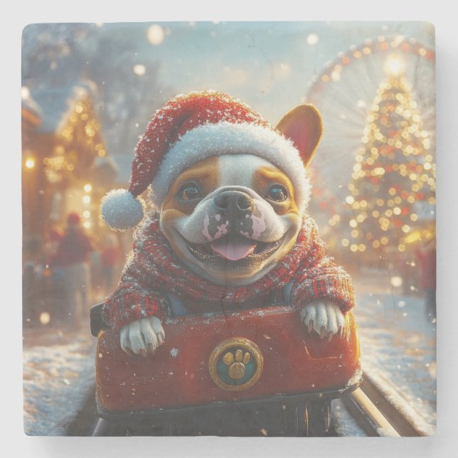 Bull Terrier Hund jul Stenunderlägg (Framsidan)