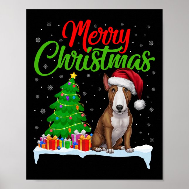 Bull Terrier Hund Julgran Ljus Funny Julafton Poster (Framsidan)