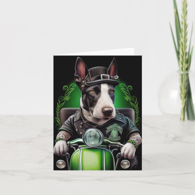 Bull Terrier Hund Kör Cykel St. Patrick's Day Kort (Framsida)