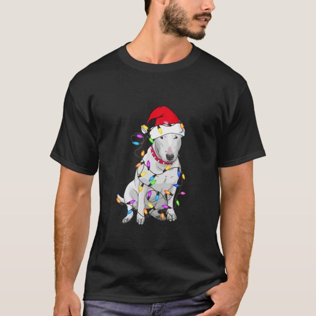 Bull Terrier Hund Light Decor jul-Hundälskare T Shirt (Framsida)