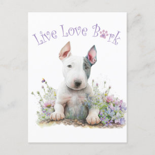 Bull Terrier Hund Mamma Blommig Vykort