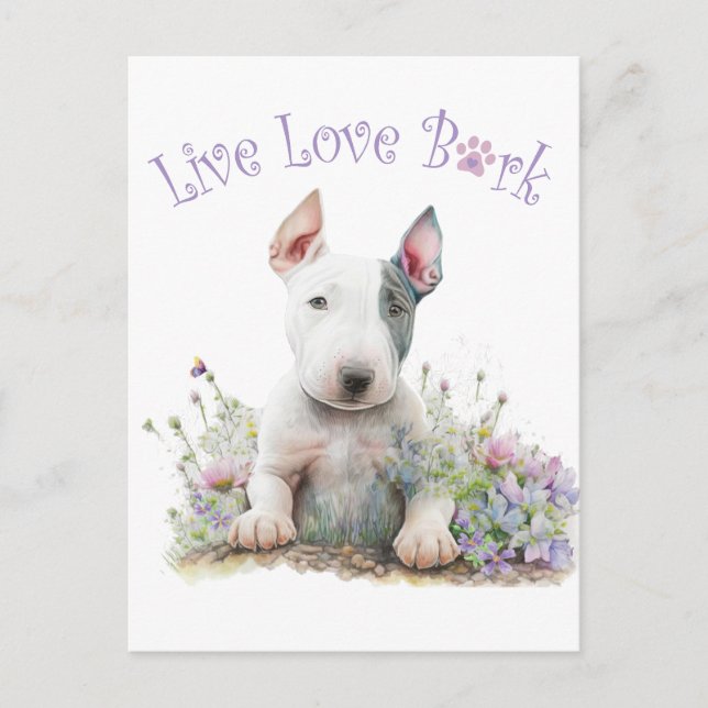 Bull Terrier Hund Mamma Blommig Vykort (Framsida)