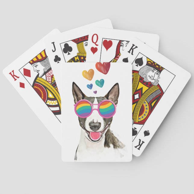 Bull Terrier Hund med Hearts Valentine Day Casinokort (Baksidan)
