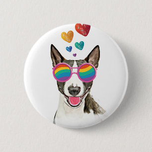 Bull Terrier Hund med Hearts Valentine Day Knapp