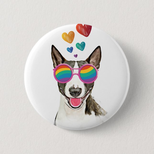 Bull Terrier Hund med Hearts Valentine Day Knapp (Framsida)